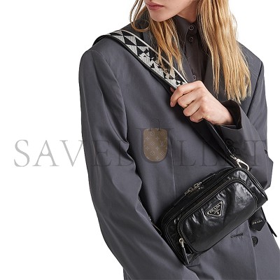 PRADA NAPPA ANTIQUE LEATHER MULTI-POCKET SHOULDER BAG 1BH198 (22*10.5*7cm) 